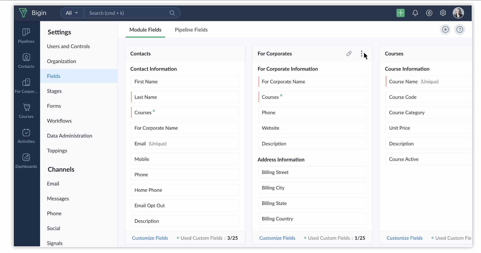 screenshot from zoho bigin --a cost-effective CRM software
