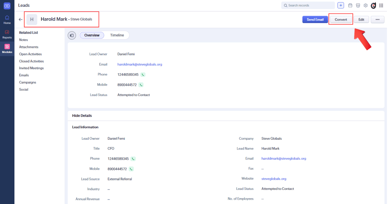 How to Convert Leads in Zoho CRM