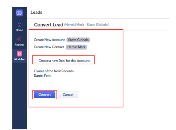 How to Convert Leads in Zoho CRM