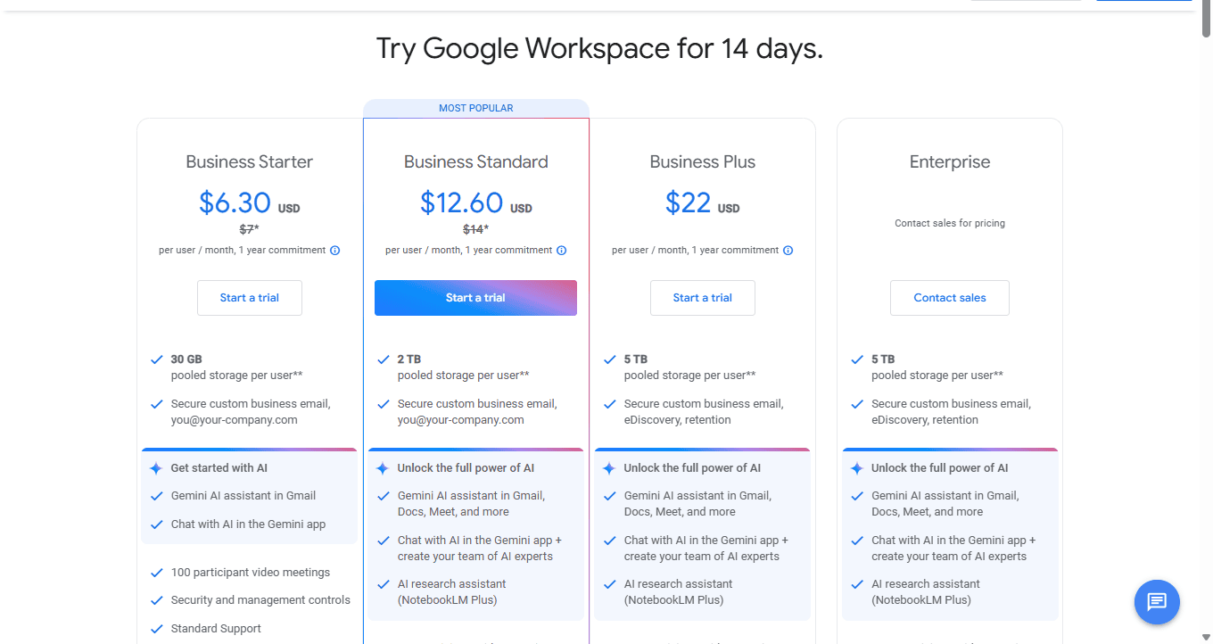 Google Workspace Pricing Plan