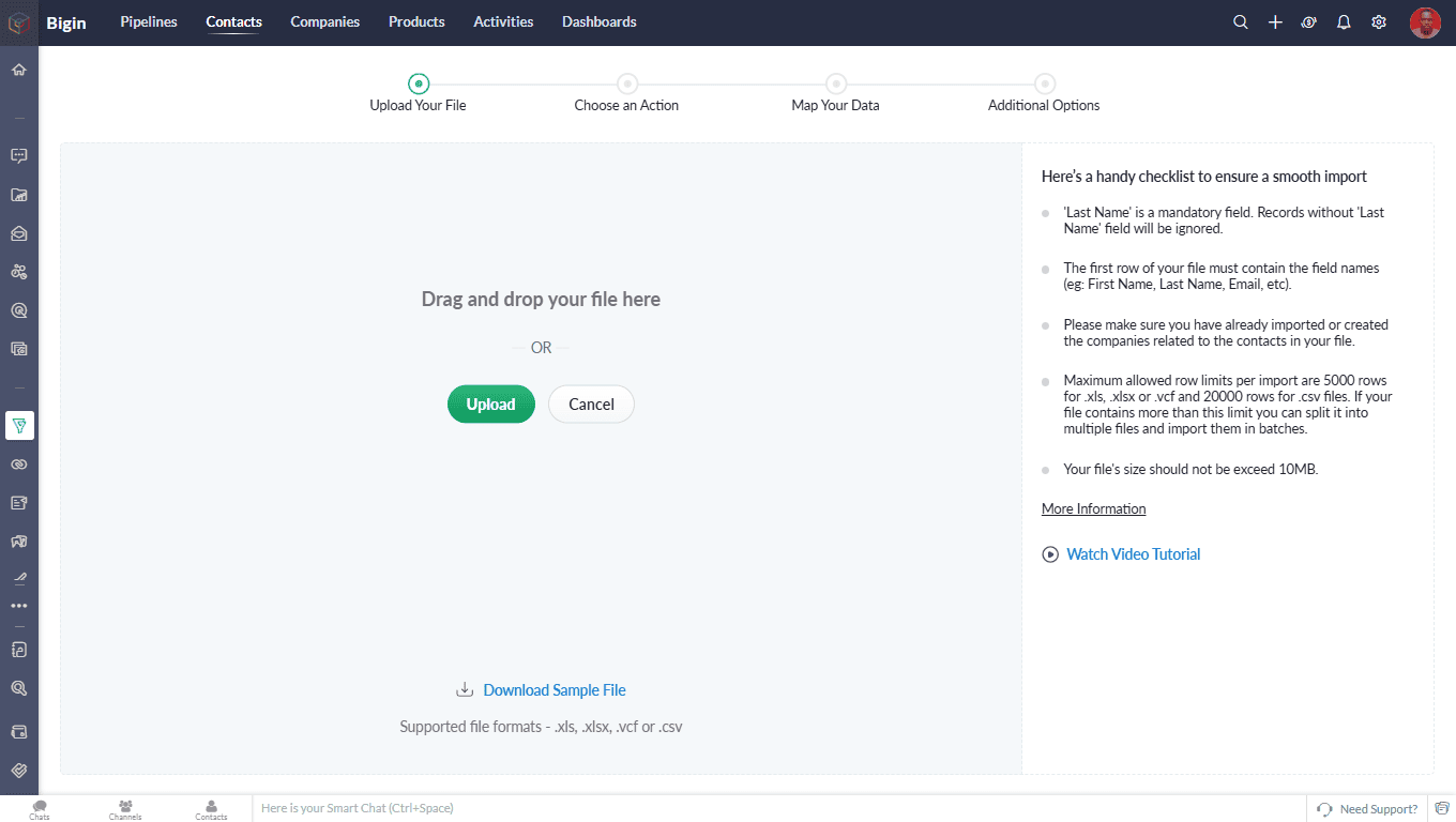 how to import contacts on Bigin by Zoho CRM