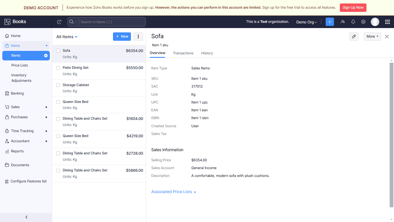 a screenshot image from zoho books that shows  inventory management
