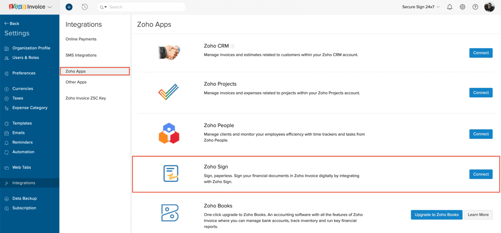 screenshot image thst shows the dashboard page of Zoho Books interface