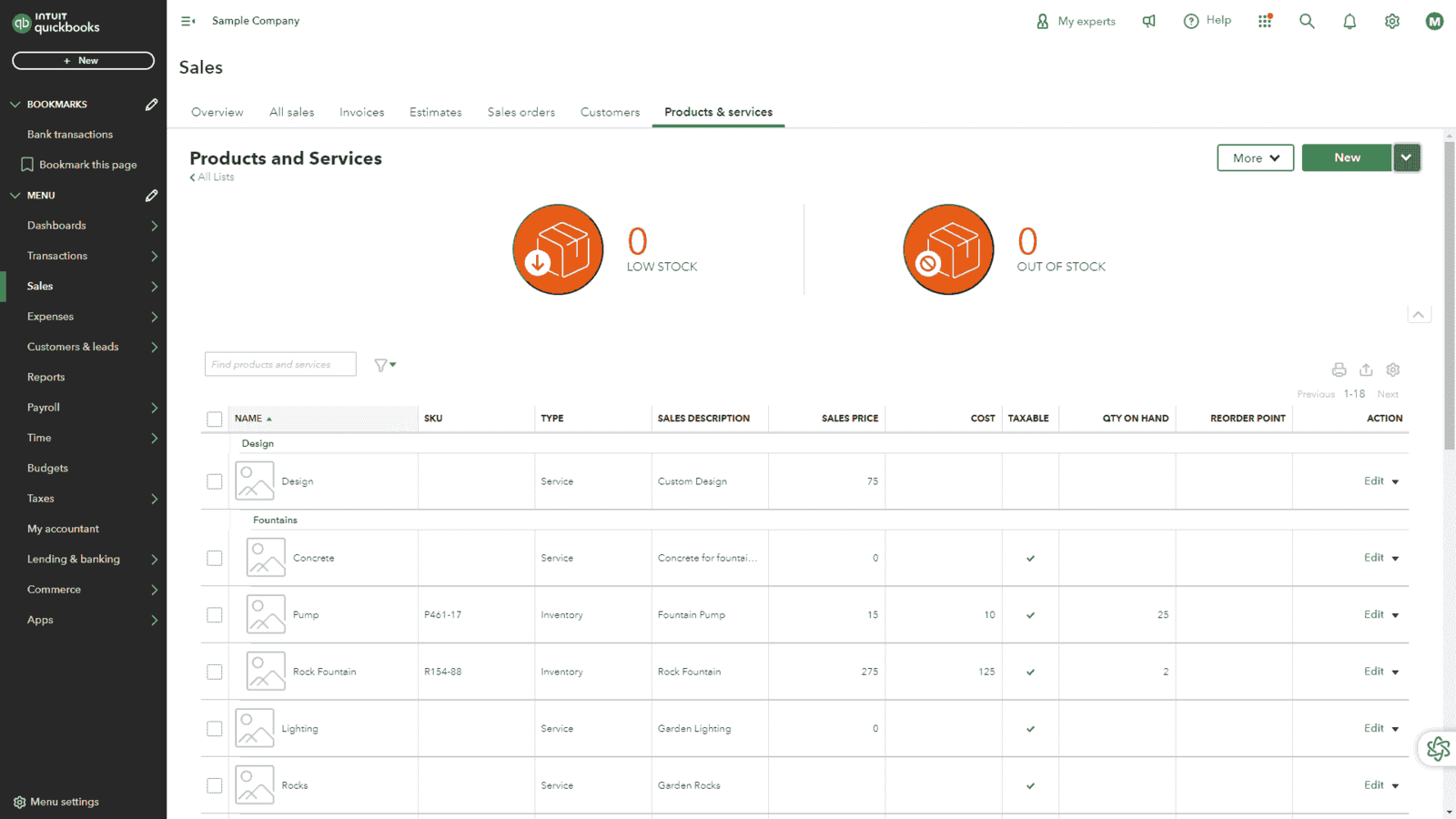 QuickBooks Online - inventory