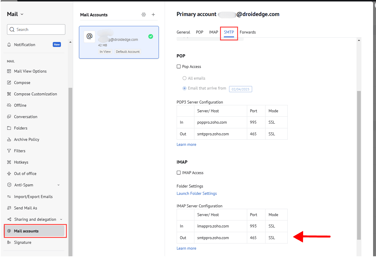 Zoho Mail Dashboard