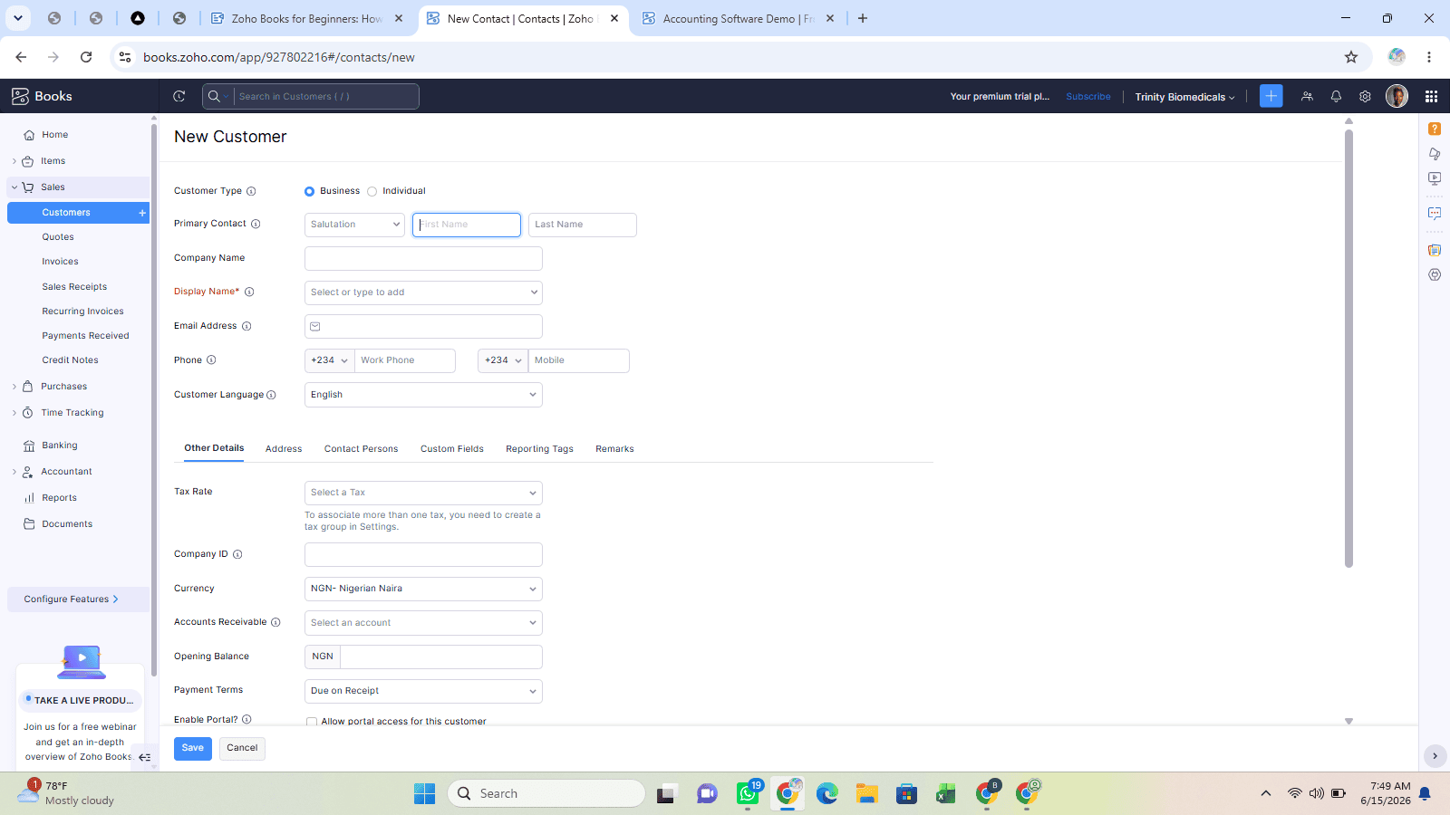 Add Your Customers in Zoho Books