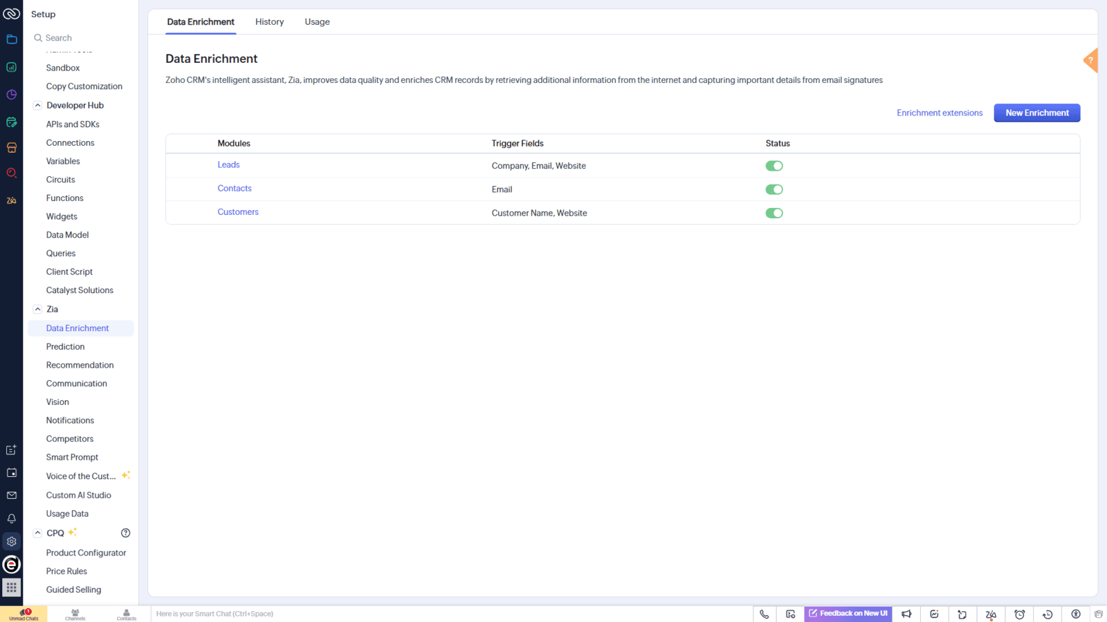 How to find Zia AI in Zoho CRM
