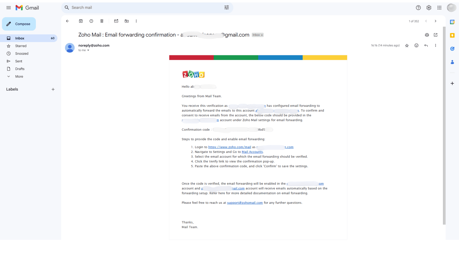 Zoho Mail Dashboard