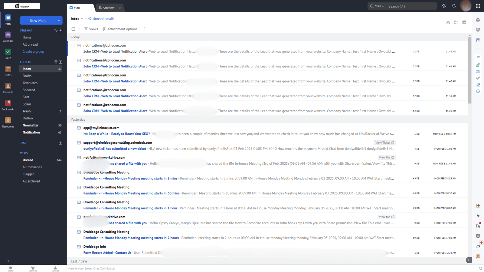 Zoho Mail Dashboard